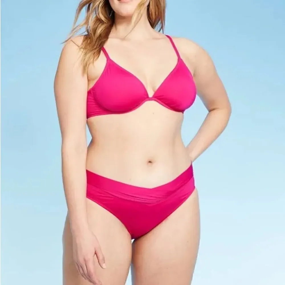 Kona Sol Rose Pink Shirred Hipster Medium Coverage Bikini Bottom